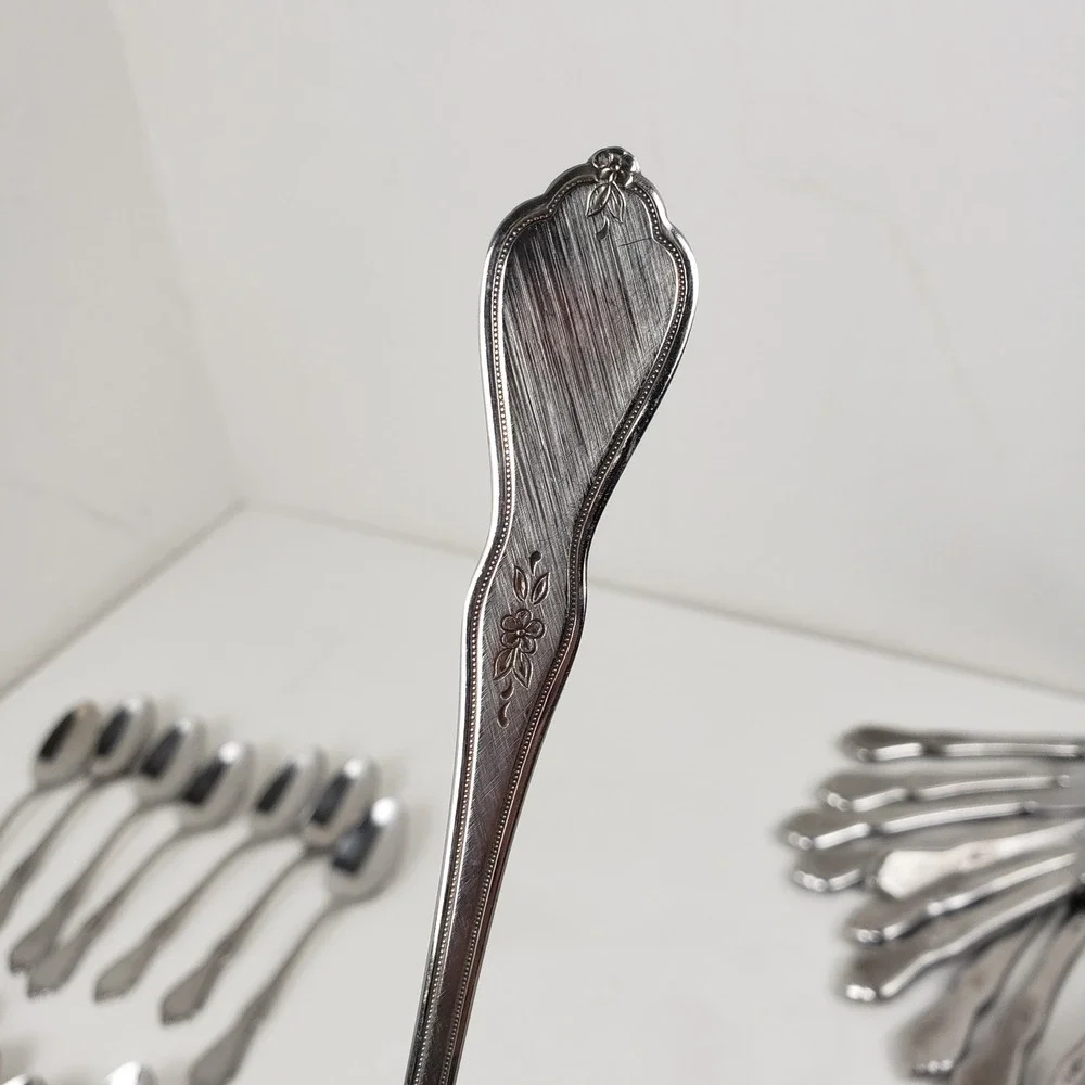 Oneida Profile Stainless Morning Blossom 47pc Floral Flatware Set With Serving